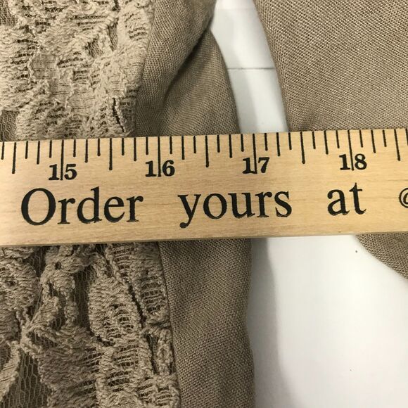 Chicos Jacket Womens Medium Tan Waterfall Open Front Roll Tab Sleeve Lace Panels - Picture 9 of 10